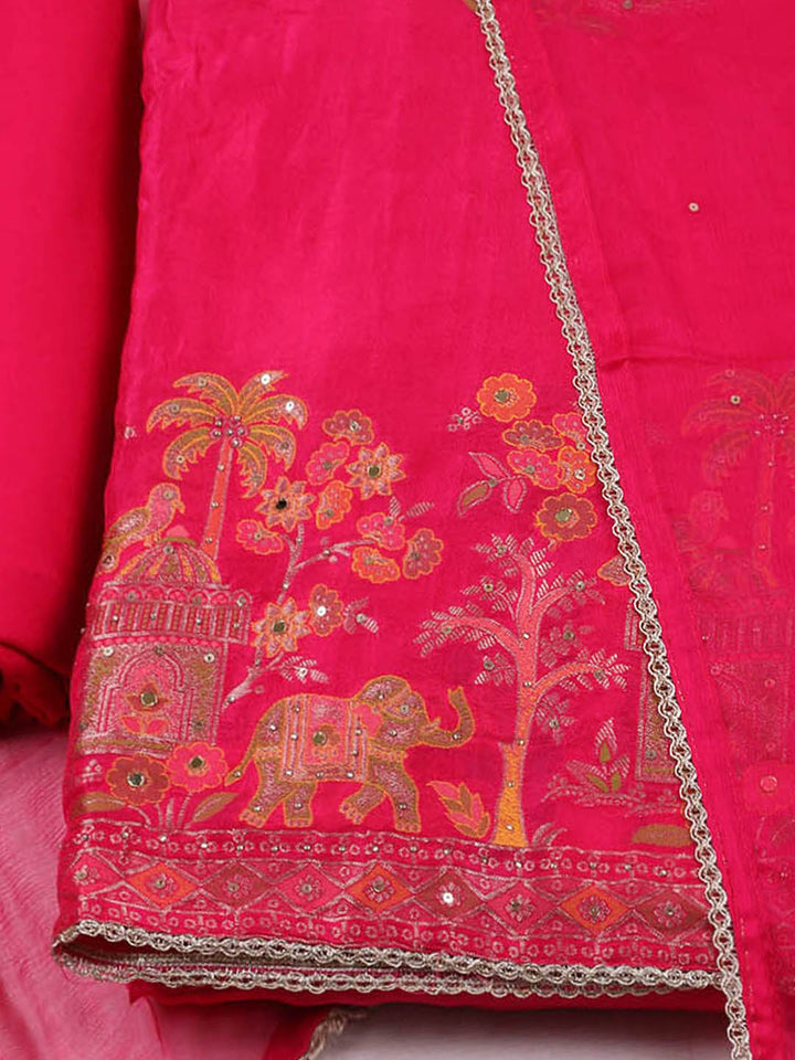 Woven Design Chanderi Unstitched Suit With Pant &amp; Dupatta