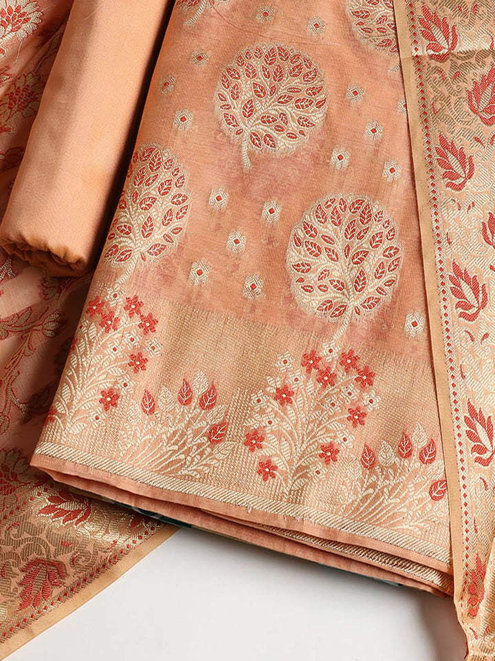 Woven Banarasi Chanderi Unstitched Suit With Dupatta