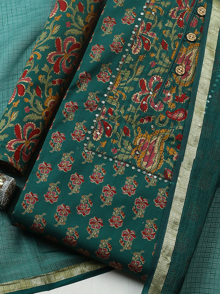 Embroidered Cotton Blend Unstitched Suit With Pant &amp; Dupatta