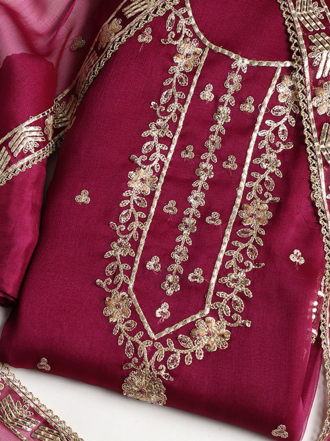 Embroidered Organza Unstitched Suit With Dupatta