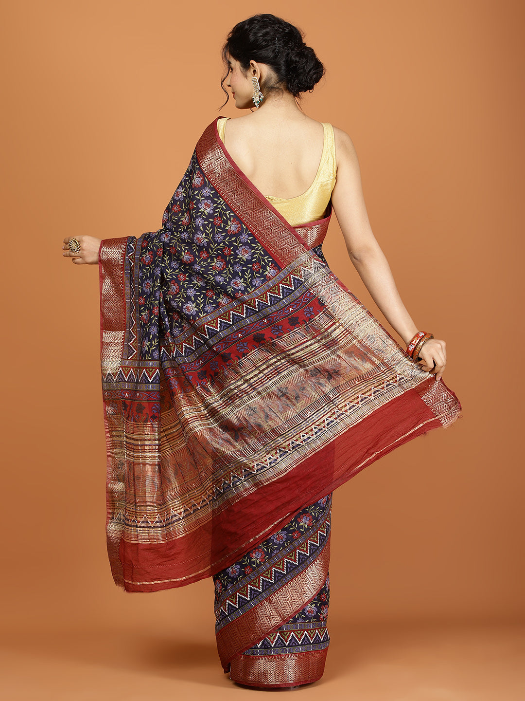 Floral Zari Border Printed Art Silk Woven Saree