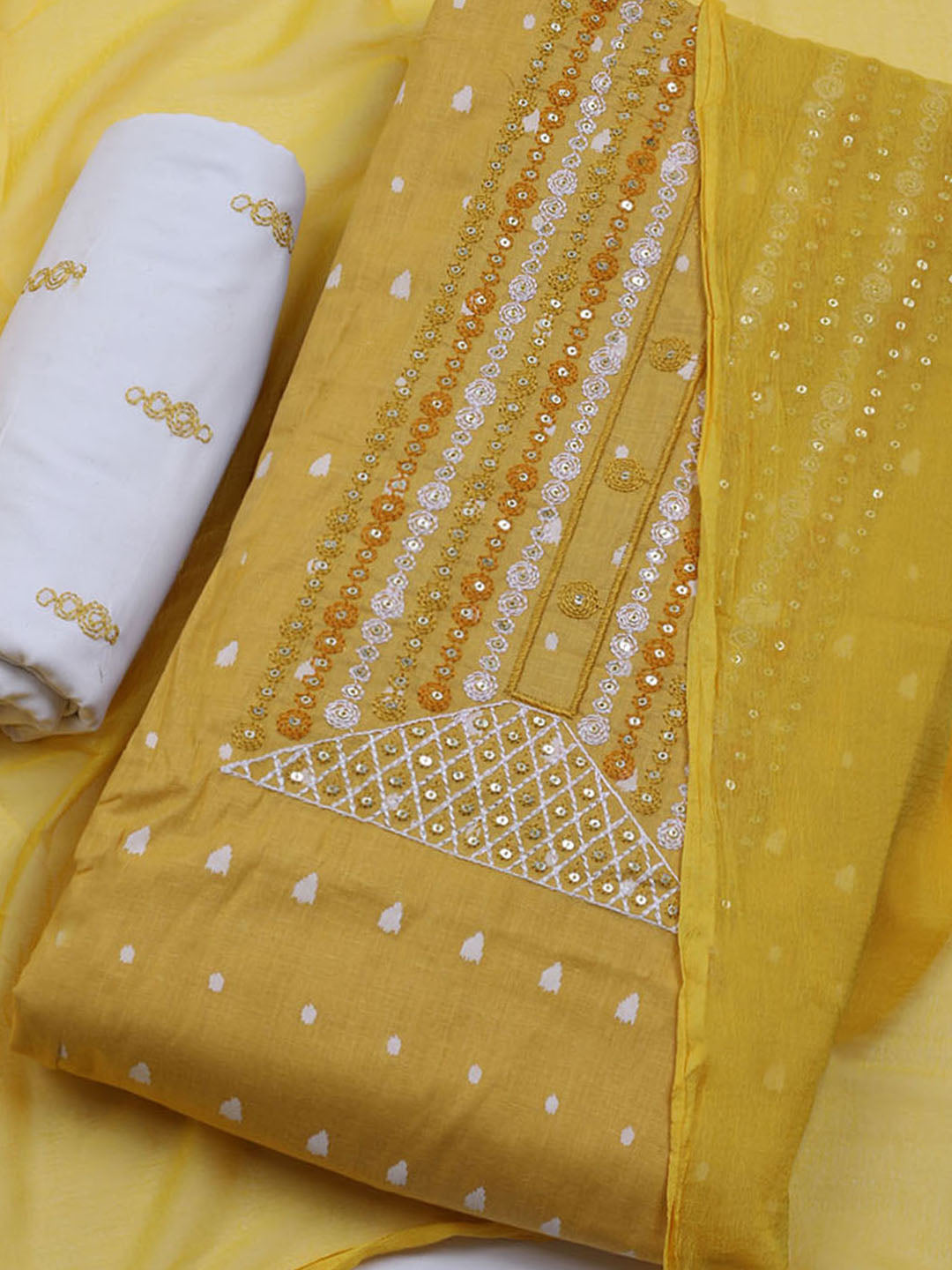 Neck Embroidered Cotton Blend Unstitched Suit With Dupatta