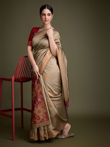 Zari Border Booti Art Silk Woven Saree