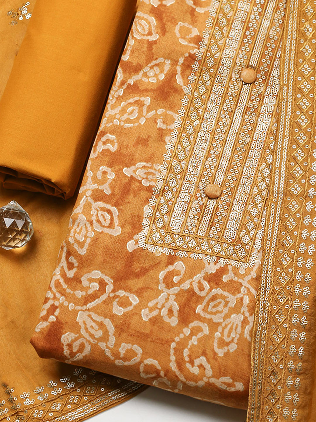 Embroidered Cotton Unstitched Suit With Pant &amp; Dupatta