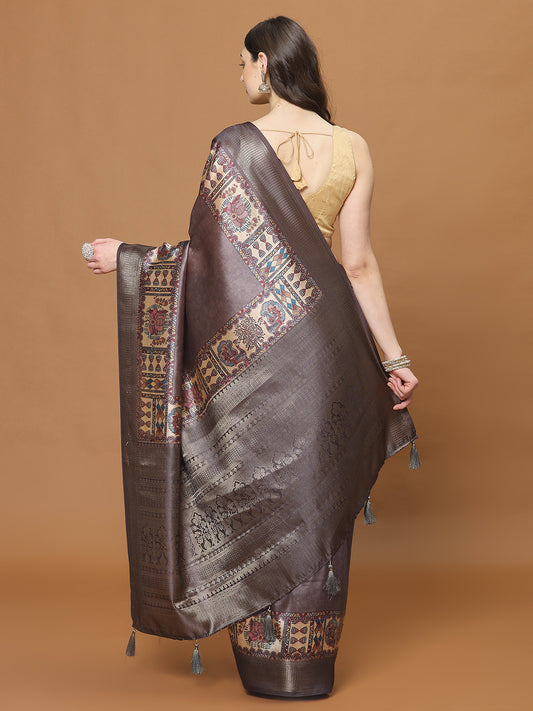 Digital Printed Satin Woven Saree