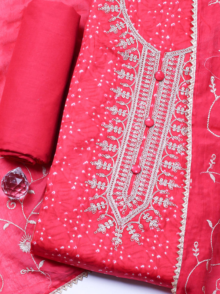 Embroidered Cotton Unstitched Suit With Pant &amp; Dupatta