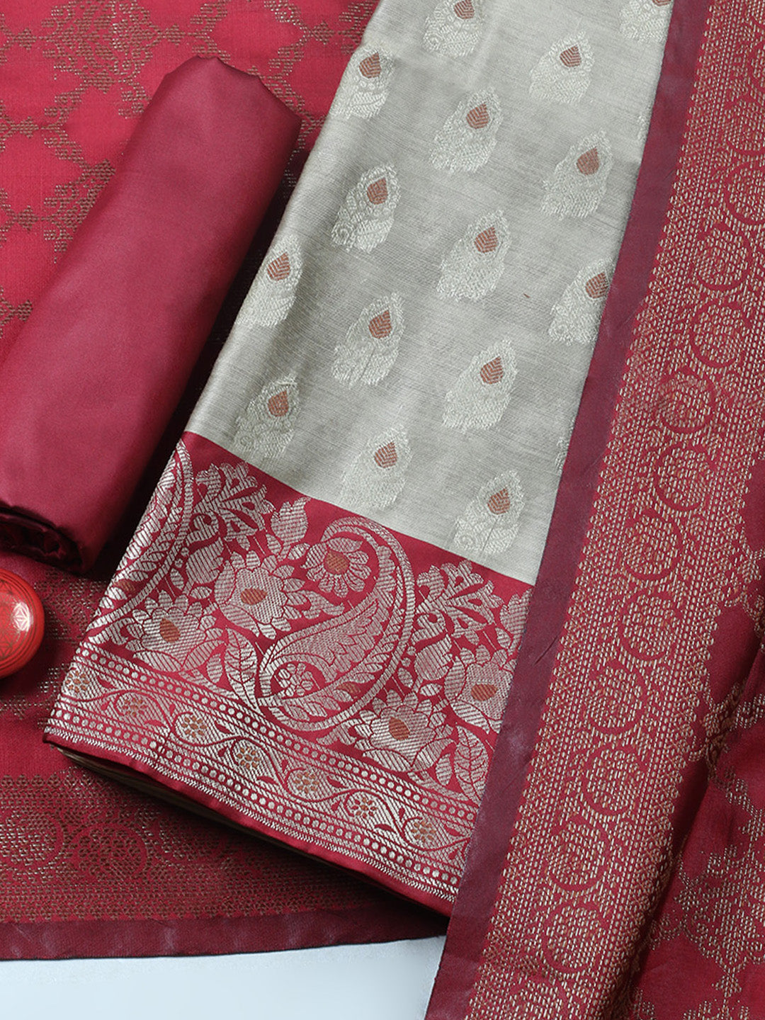 Woven Design Chanderi Unstitched Suit With Pant &amp; Dupatta