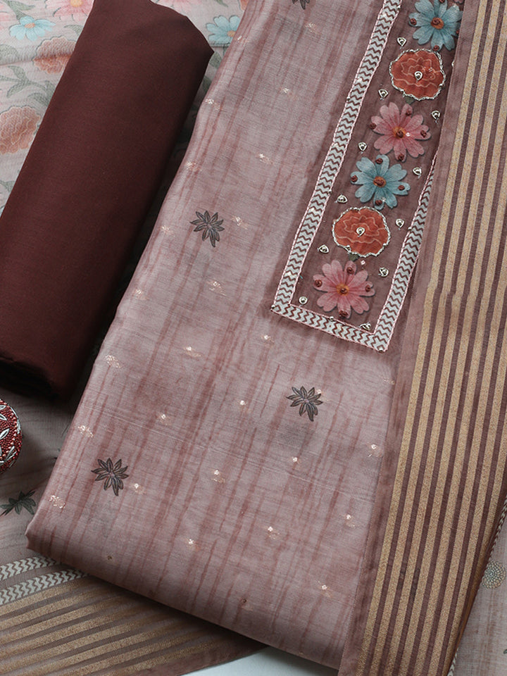 Embroidered Cotton Blend Unstitched Suit With Pant &amp; Dupatta