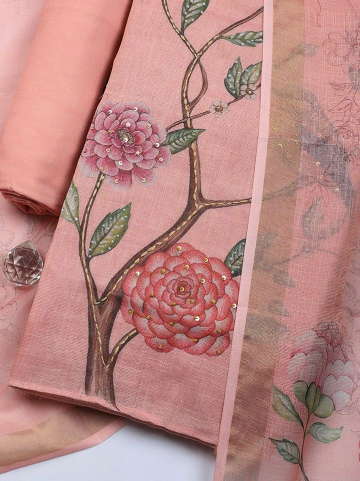 Embroidered Tissue Unstitched Suit With Pant &amp; Dupatta