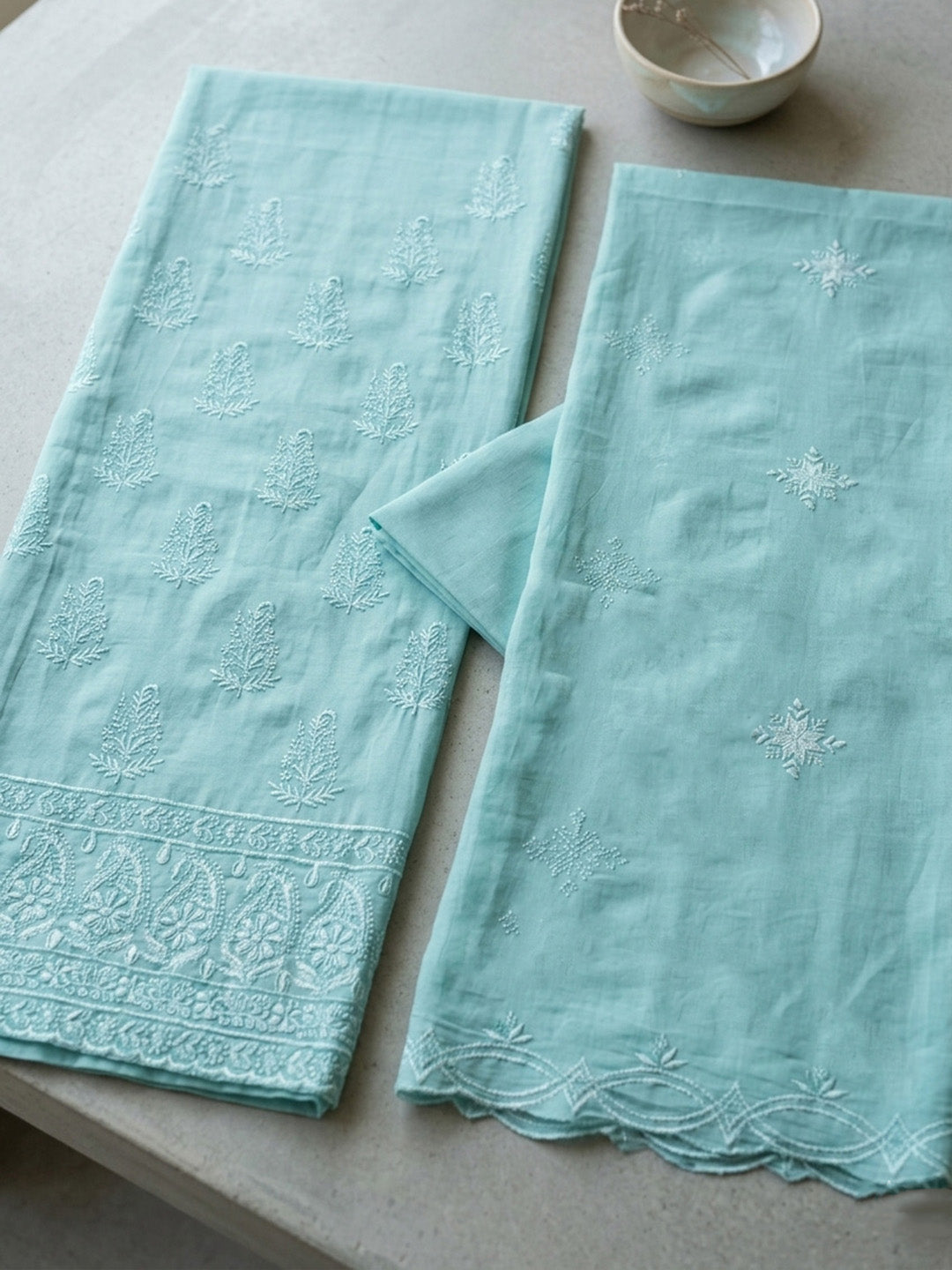 Embroidered Chanderi Unstitched Suit With Pant &amp; Dupatta