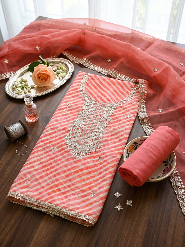 Neck Embroidered Organza Unstitched Suit With Dupatta