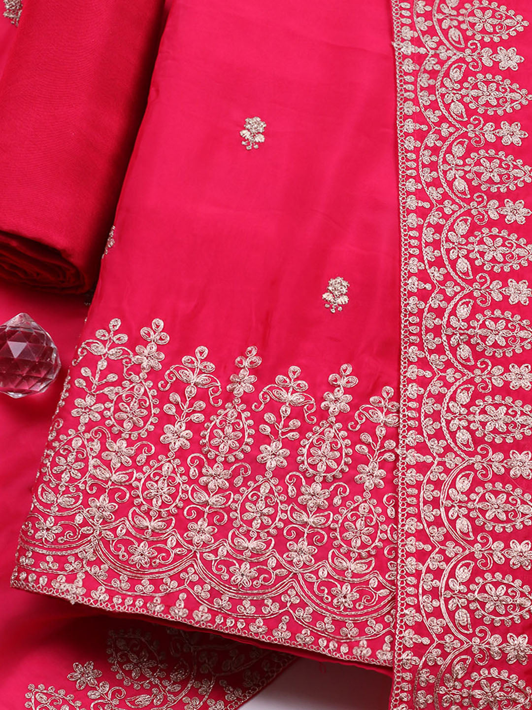 Woven Design Chanderi Unstitched Suit With Pant &amp; Dupatta