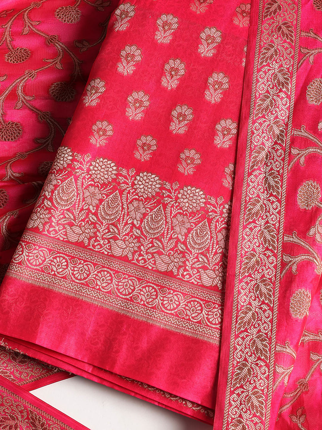 Woven Banarasi Chanderi Unstitched Suit With Dupatta