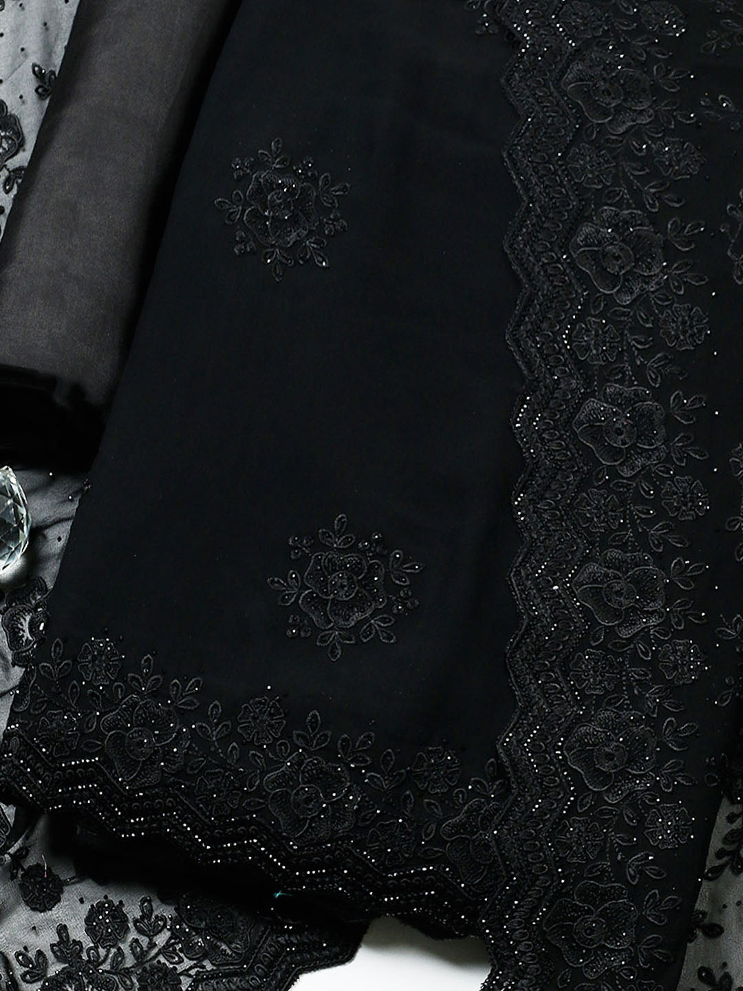 Embroidered Georgette Unstitched Suit With Pant &amp; Dupatta