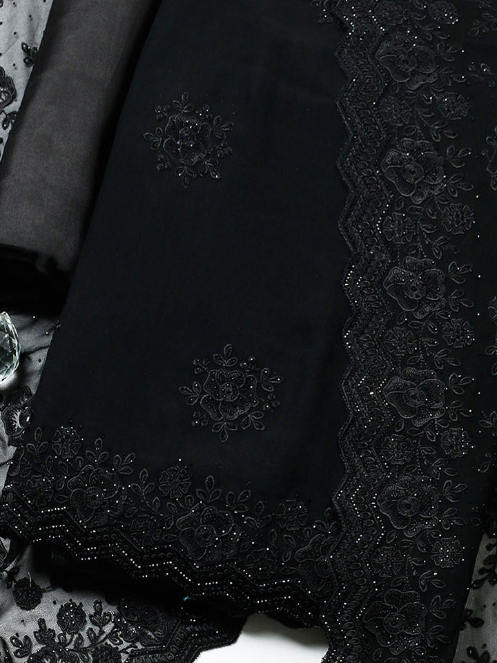 Embroidered Georgette Unstitched Suit With Pant &amp; Dupatta