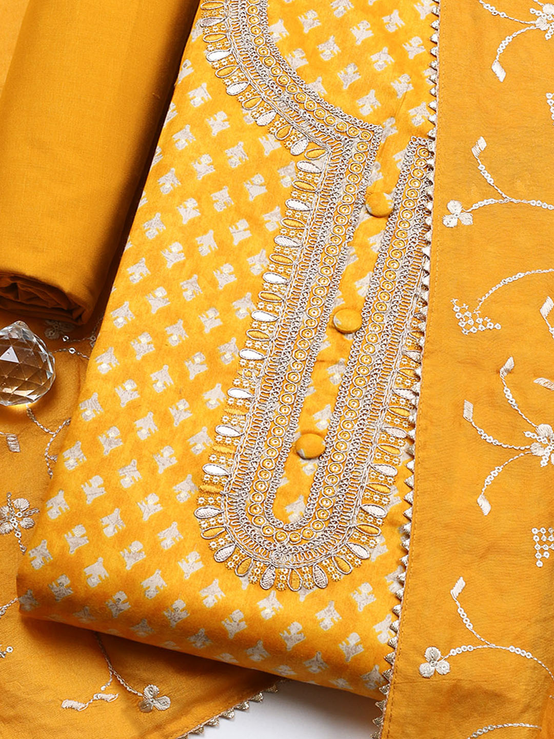 Embroidered Cotton Unstitched Suit With Pant &amp; Dupatta