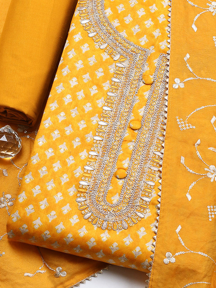 Embroidered Cotton Unstitched Suit With Pant &amp; Dupatta