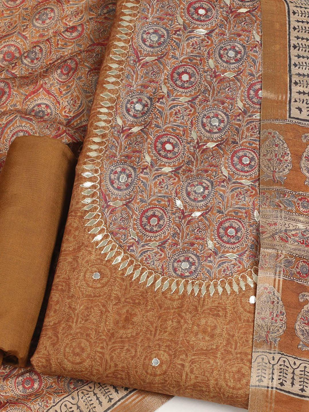Embroidered Tussar Unstitched Suit With Dupatta