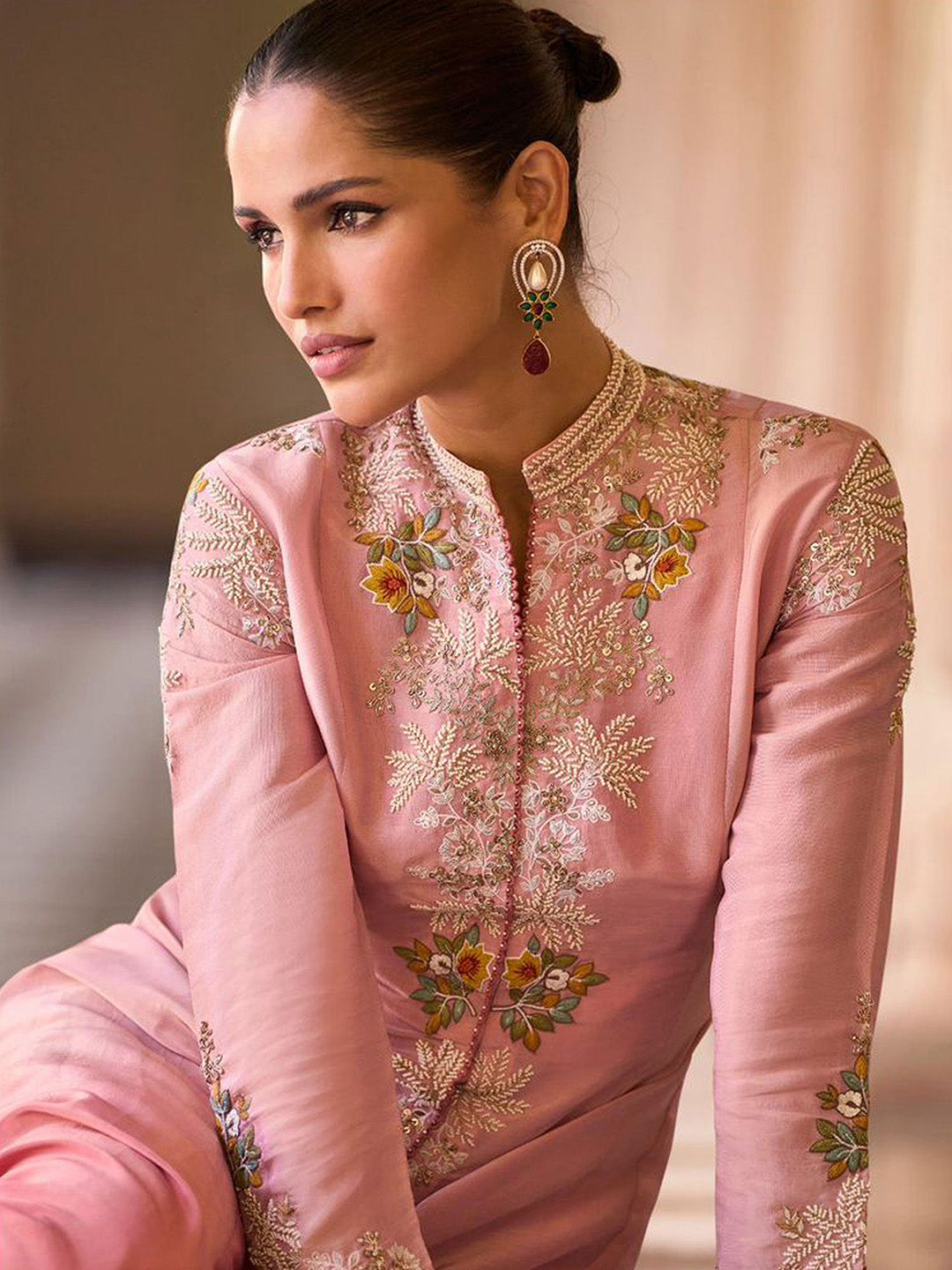 Embroidered Chinon Kurta With Plazzo