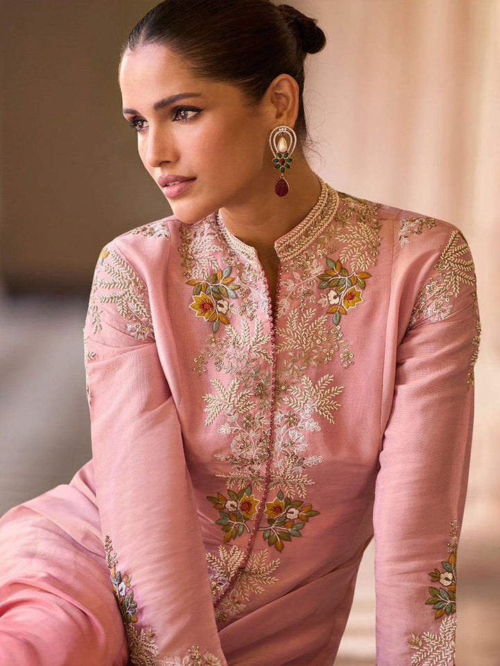 Embroidered Chinon Kurta With Plazzo