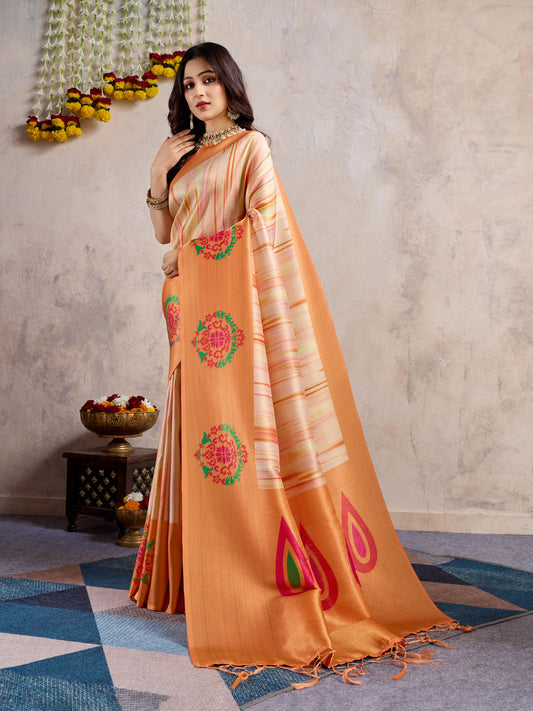 Floral Printed Zari Border Art Silk Woven Saree