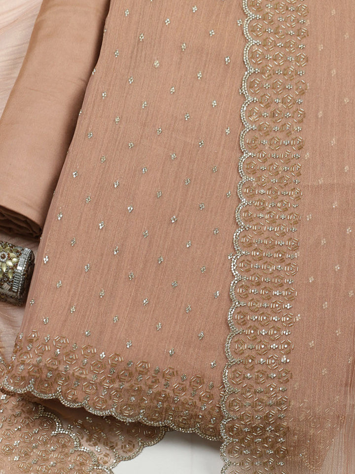 Embellished Tissue Unstitched Suit With Pant &amp; Dupatta