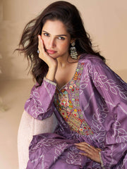 Embroidered Chinon Suit With Pant & Dupatta