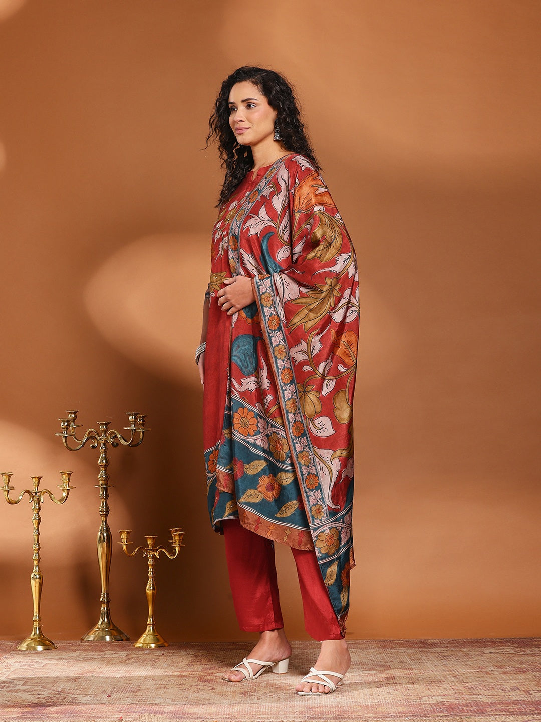 Floral Print Muslin Kurta With Pant &amp; Dupatta