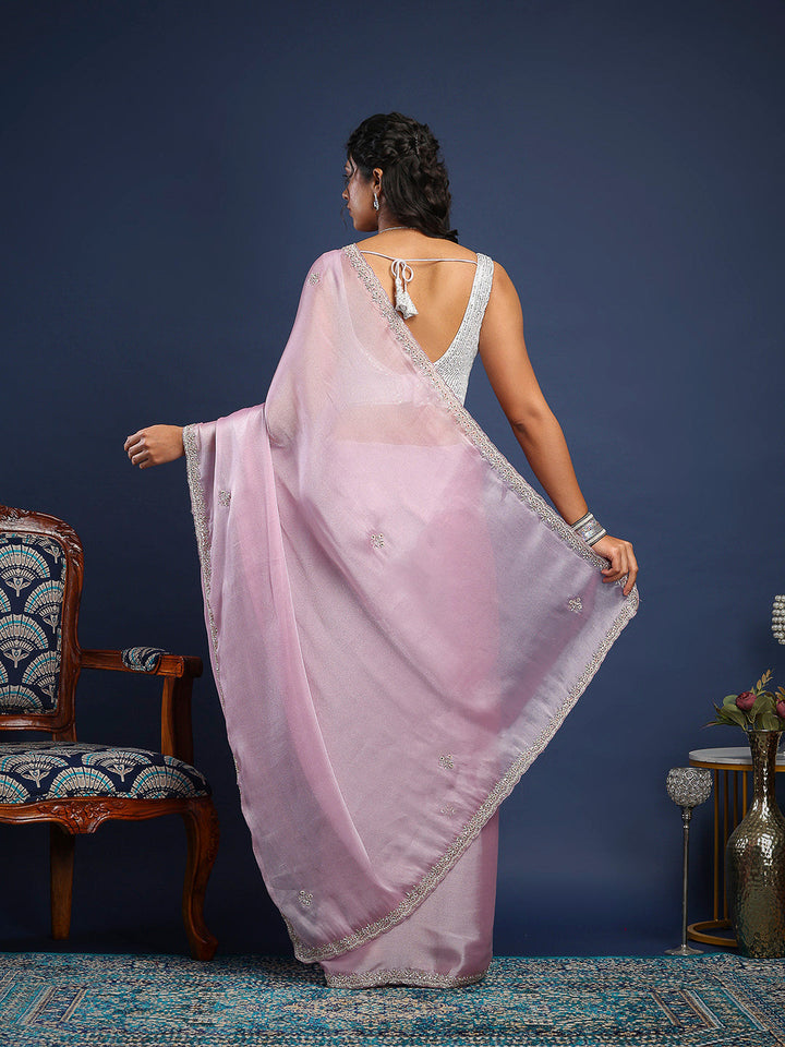 Stone &amp; Thread Embroidered Organza Saree
