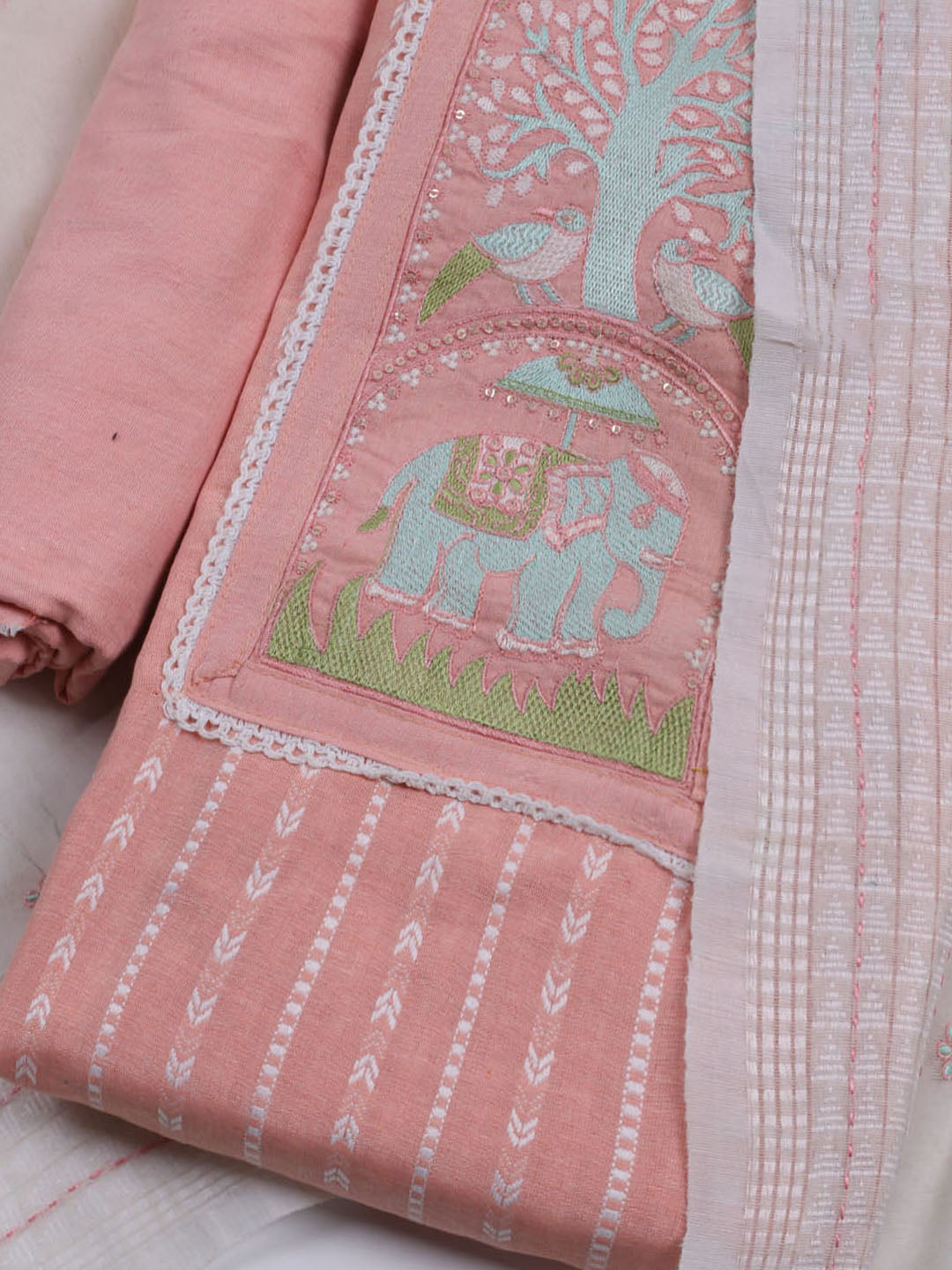 Neck Embroidered Cotton Blend Unstitched Suit With Dupatta