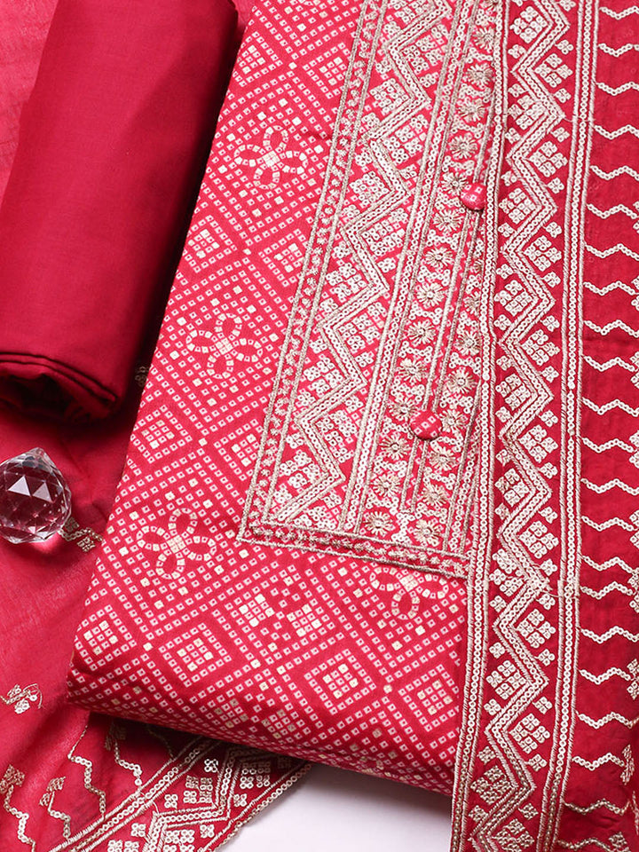 Embroidered Cotton Unstitched Suit With Pant &amp; Dupatta