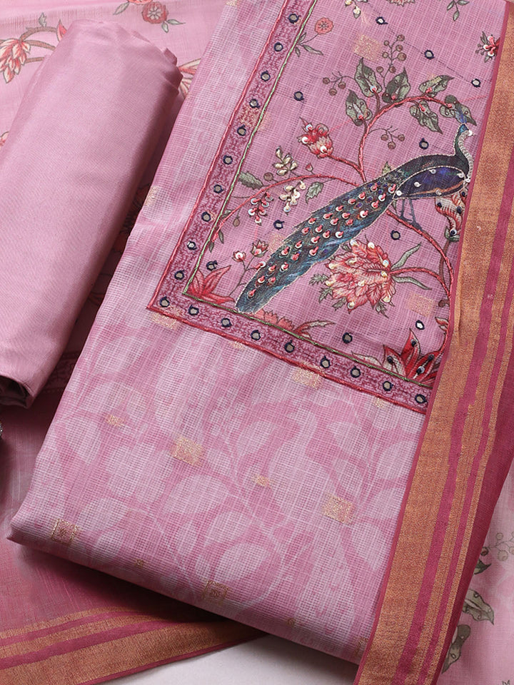 Embroidered Cotton Blend Unstitched Suit With Pant &amp; Dupatta