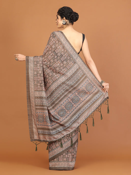 Digital Printed Tussar Woven Saree