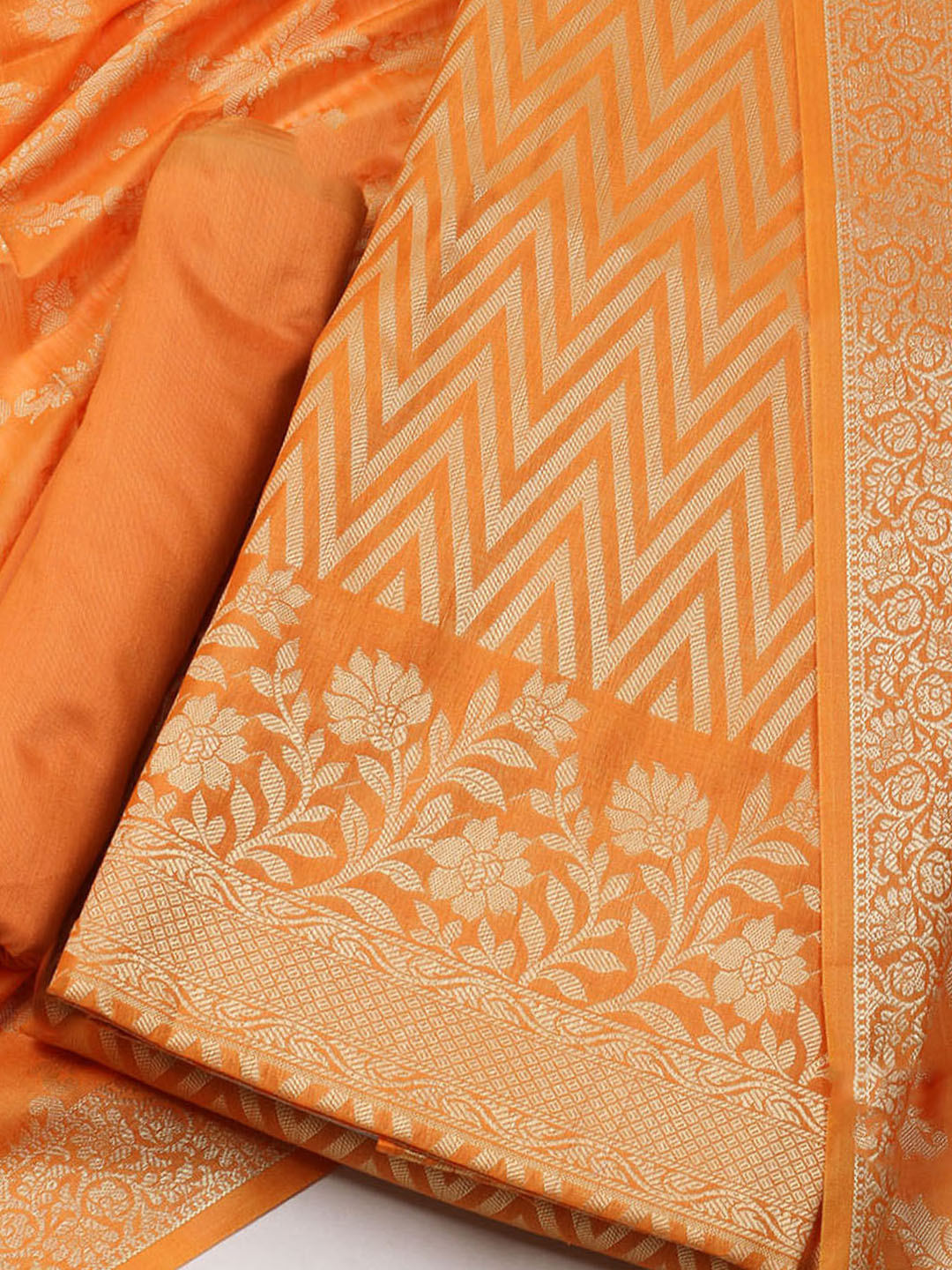 Printed Chanderi Unstitched Suit With Dupatta