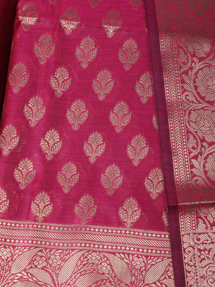 Woven Design Chanderi Unstitched Suit With Pant &amp; Dupatta