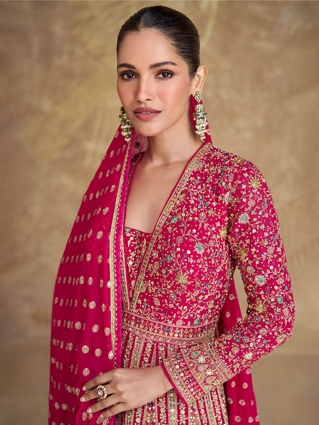 Embroidered Georgette Suit With Pant &amp; Dupatta