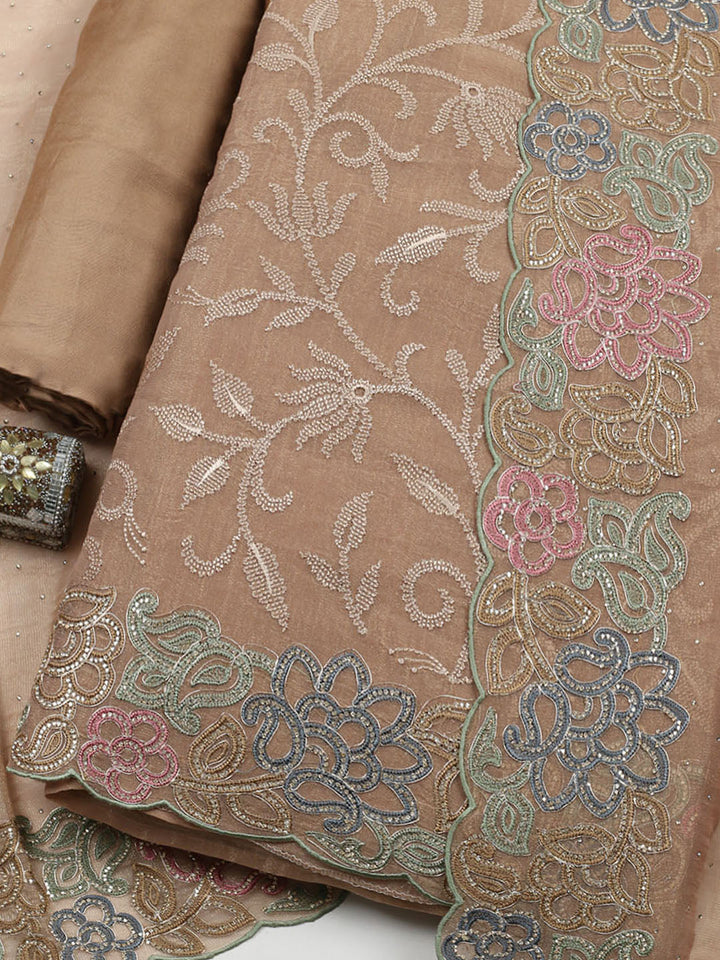 Embroidered Tissue Unstitched Suit With Pant &amp; Dupatta