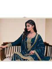 Embroidered Chinon Unstitched Suit With Pant & Dupatta