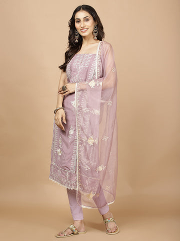 Neck Embroidered Muslin Unstitched Suit Piece With Dupatta