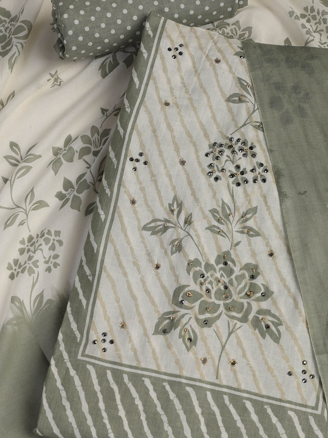 Printed Cotton Blend Unstitched Suit With Dupatta