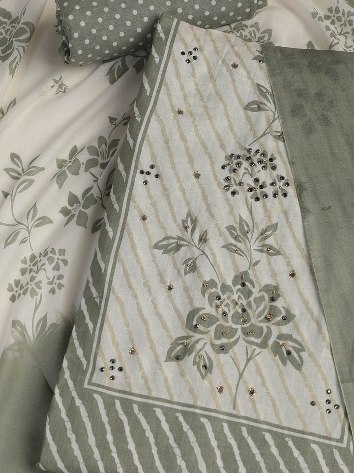 Printed Cotton Blend Unstitched Suit With Dupatta