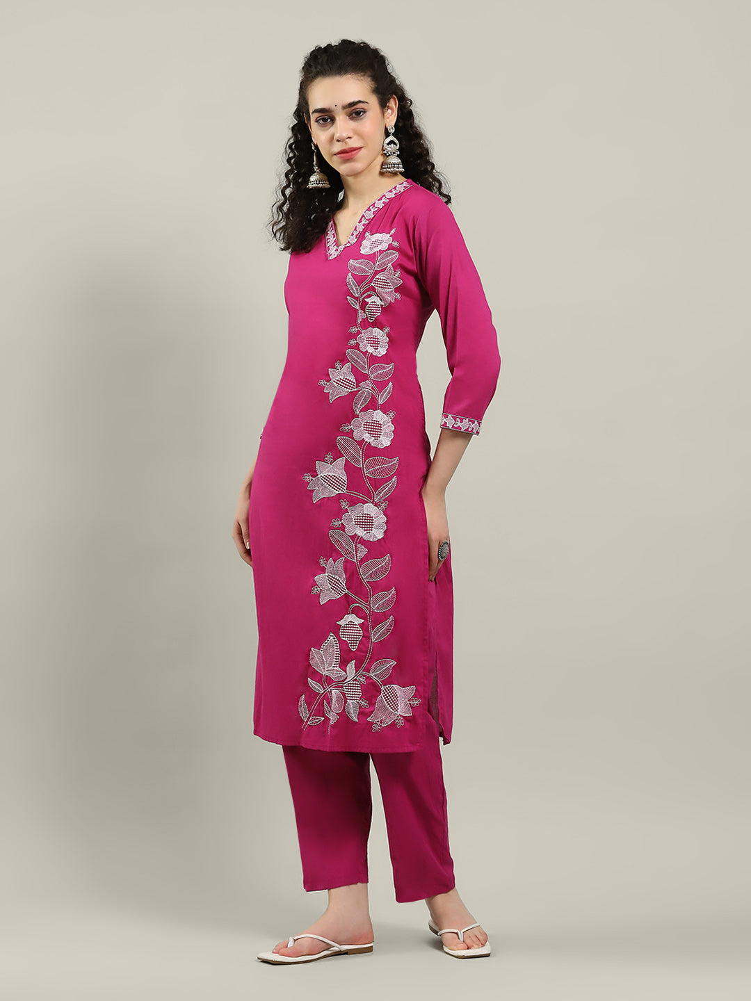Embroidered Cotton Blend Kurta With Pants
