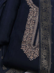 Embroidered Chanderi Unstitched Suit With Dupatta