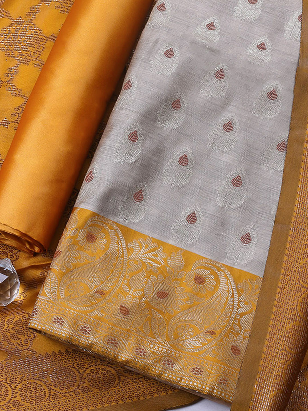 Woven Design Chanderi Unstitched Suit With Pant &amp; Dupatta