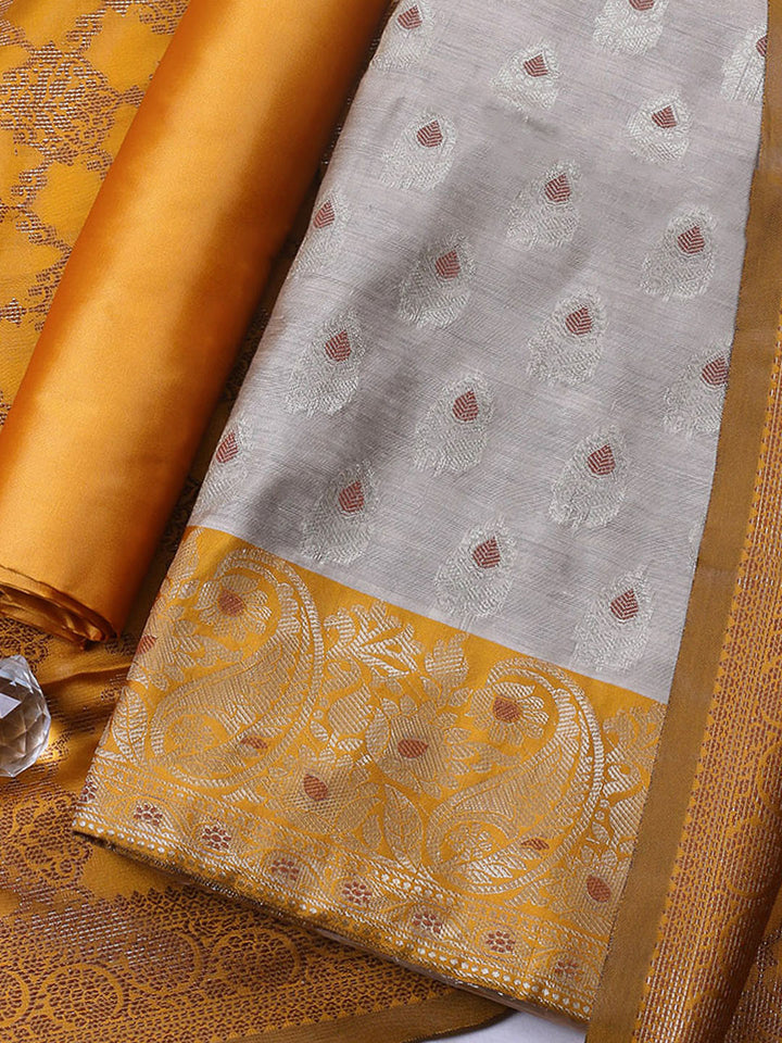 Woven Design Chanderi Unstitched Suit With Pant &amp; Dupatta