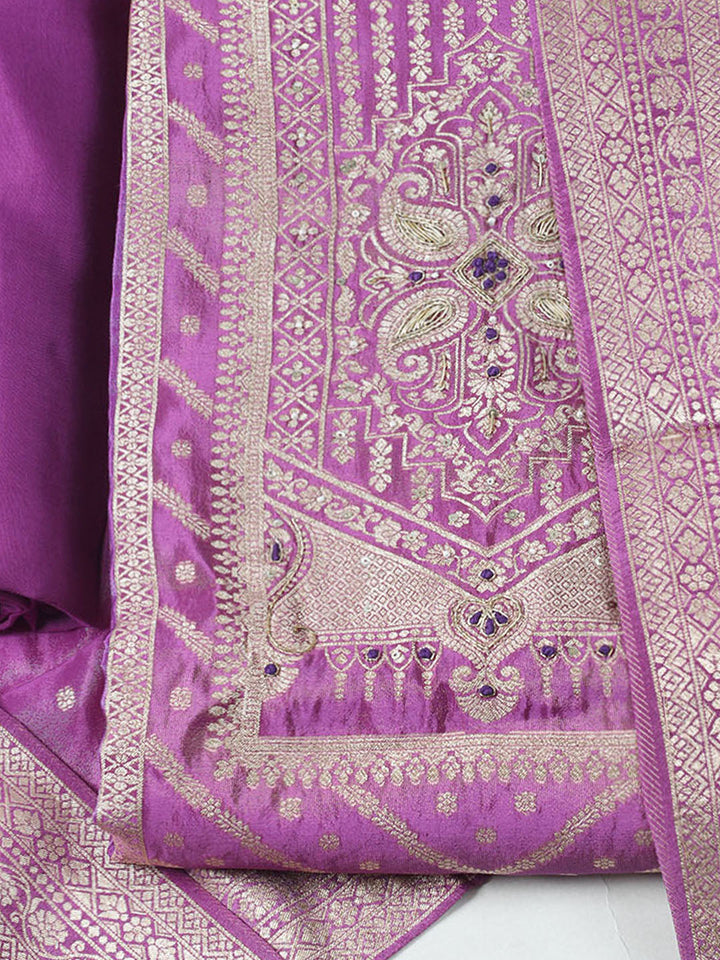 Woven Design Chanderi Unstitched Kurta With Pant &amp; Dupatta