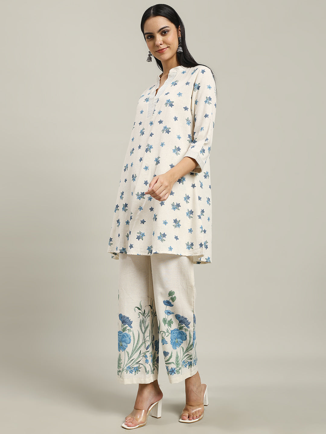 Printed Cotton Blend Kurta With Pants