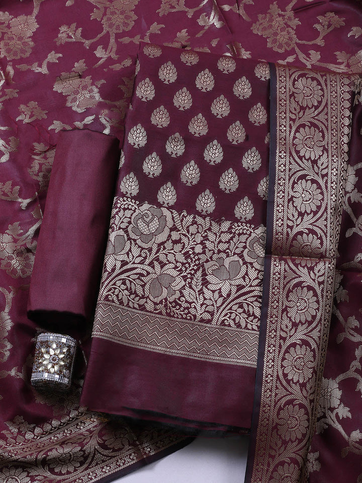 Banarasi Chanderi Unstitched Suit With Pant &amp; Dupatta