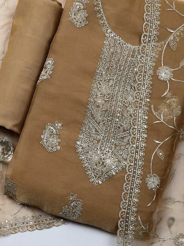 Embroidered Tissue Unstitched Suit With Pant &amp; Dupatta