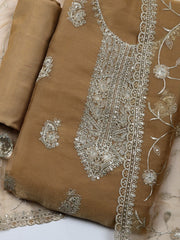 Embroidered Tissue Unstitched Suit With Pant & Dupatta